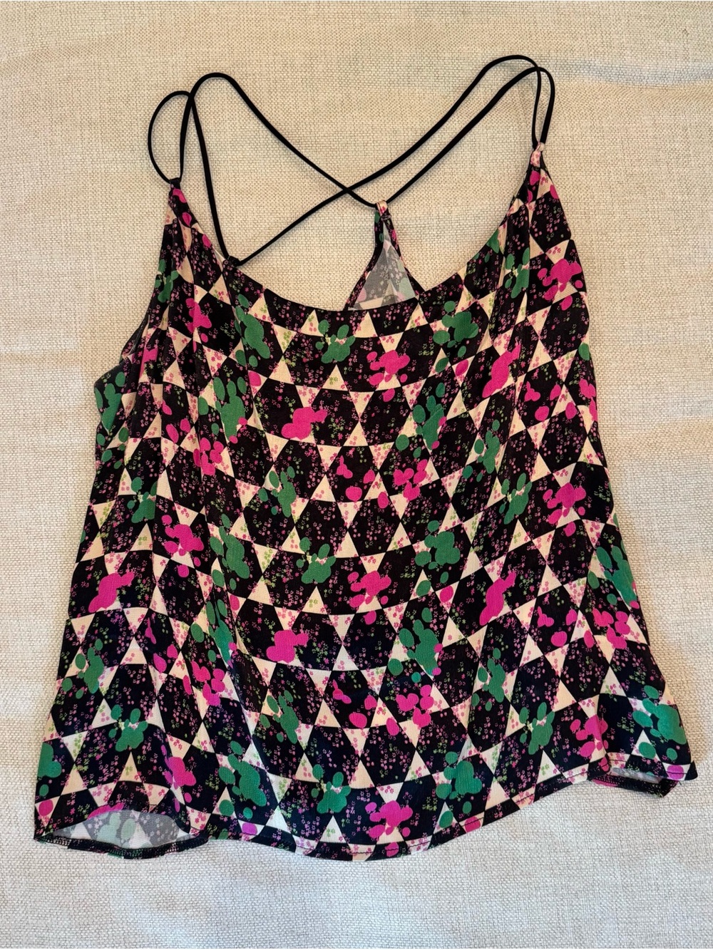 HOST & VAR Women’s Geometric Silk-Like  Cami Tank Top - Pink, Green & Black